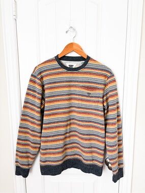VISSLA Men’s Rivera Crewneck Pocket Sweatshirt in Rust Striped Size Medium